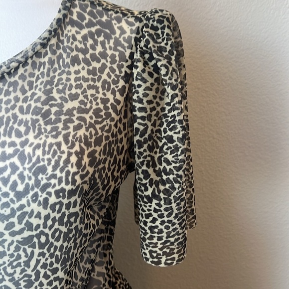 Zara leopard print tiered mini dress sheer bodice, short sleeves round neckline - Picture 4 of 11
